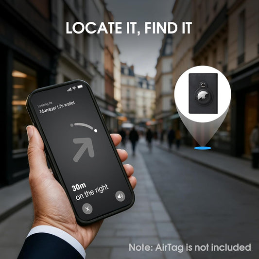 GAOCHALE AirTag Wallet Genuine Leather Air Tag Wallet RFID Technology Credit Card Holder with Minimalist Wallet for Men for Apple AirTag (No Airtag Included)(Black)