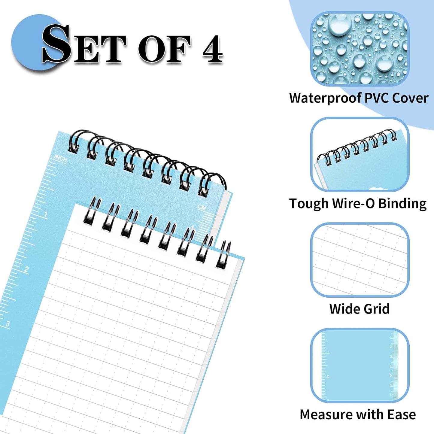 COIDEA Waterproof Notebook, 4 Pack Top-Spiral Pocket Notepad, 3" x 5" Weatherproof NotePad, All Weather Police Pocket Notebook Little Memo Steno Note Pads for Outdoor Office School Recording, Black