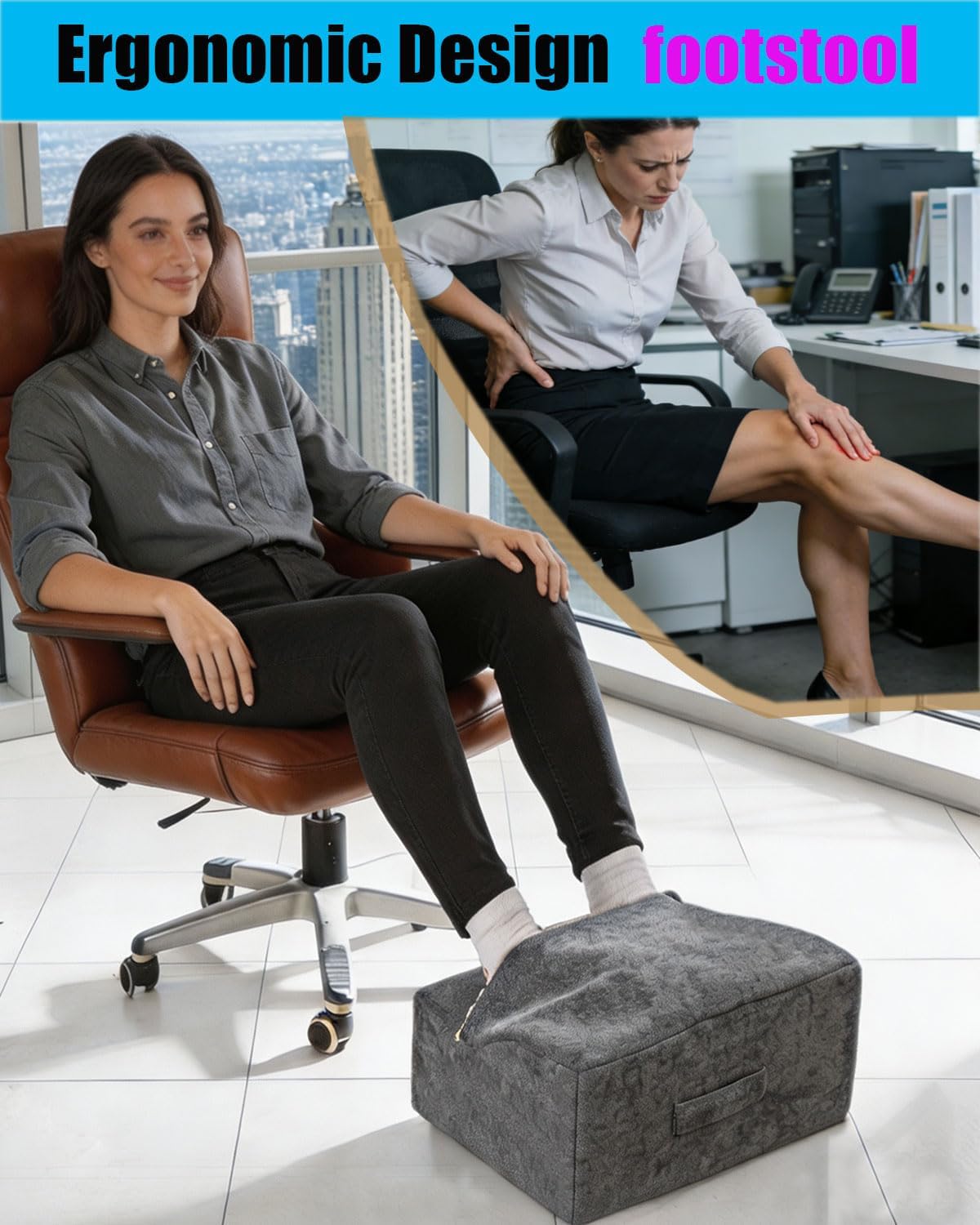 Foot Rest for Under Desk at Work,At Work Soft Ergonomic Footrest,Support Foot Pillow,Heel Chair,Leg Elevation Pillow,(Blue)