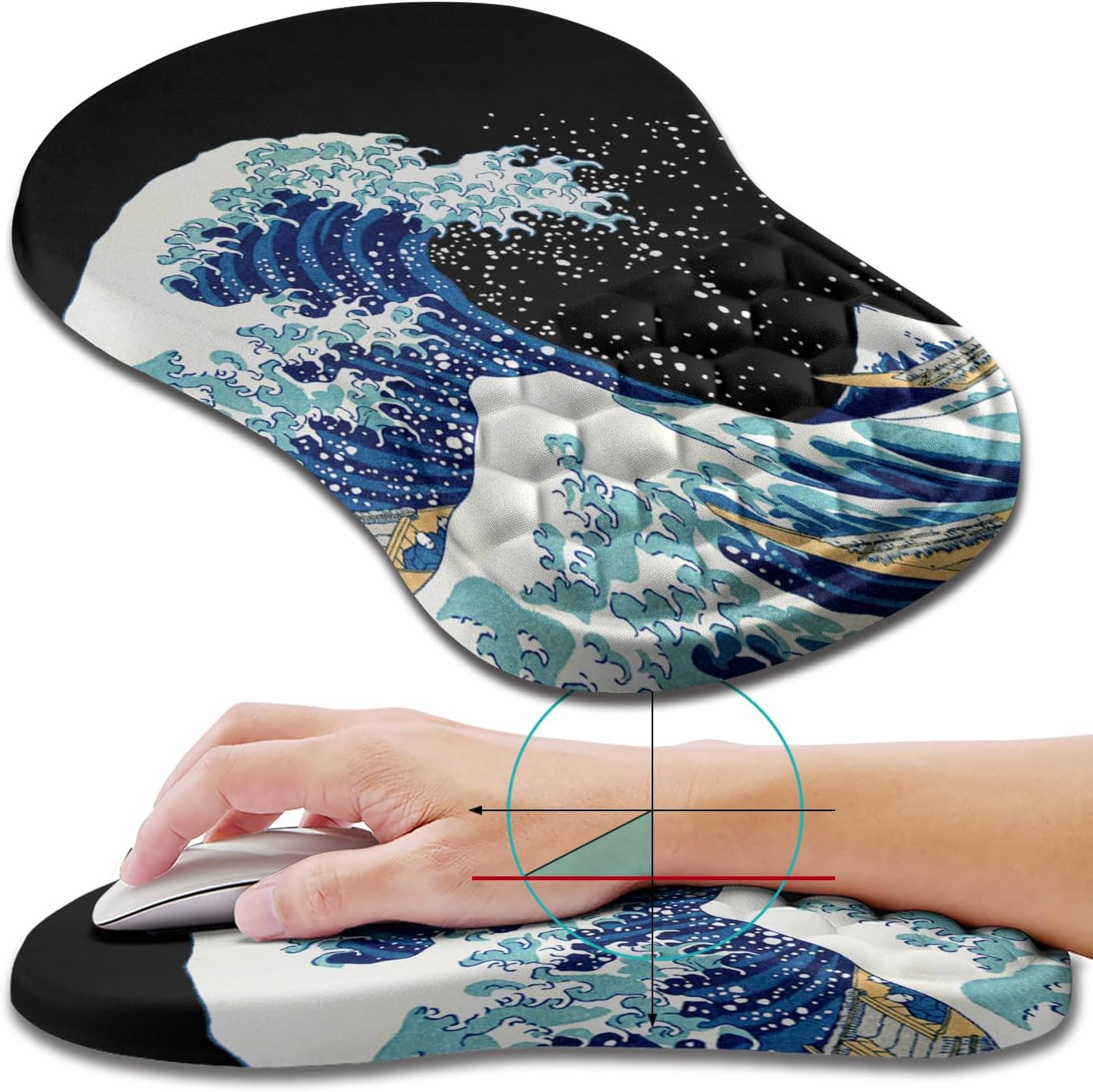 Hokafenle Ergonomic Mouse Pad Wrist Support, Wrist Rest Mousepad for Carpal Tunnel Pain Relief with Integrated Memory Foam Slope Massage Bulge (11.8x7.9 inch,Topographic Contour)