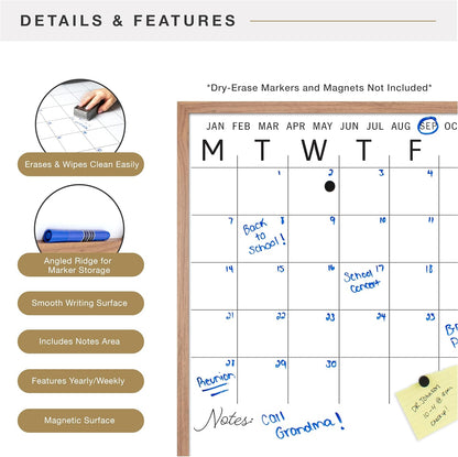 MCS Dry Erase Weekly Planner 11x24 Walnut Framed Calander Whiteboard for Wall, Plan Your Week with Family Weekly Planner for Dinners, Sports, Events & More