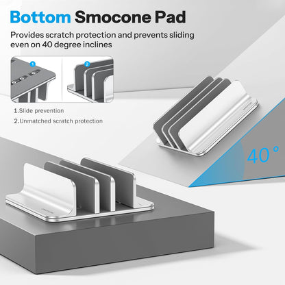 OMOTON Vertical Laptop Stand [Updated Double Version], Desktop Aluminum Mac Book Stand with Adjustable Dock Size, Fits All Mac Book, Surface, Chrome Book and Gaming Laptops (Up to 17.3 inch) (Black)
