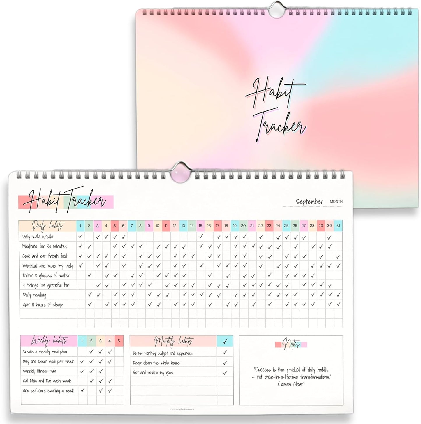 Habit Tracker Calendar – Daily, Weekly & Monthly Habit & Goal Tracker, Wire-Bound Planner with Colorful Design, Premium 250gsm Paper | A5 (Rainbow)