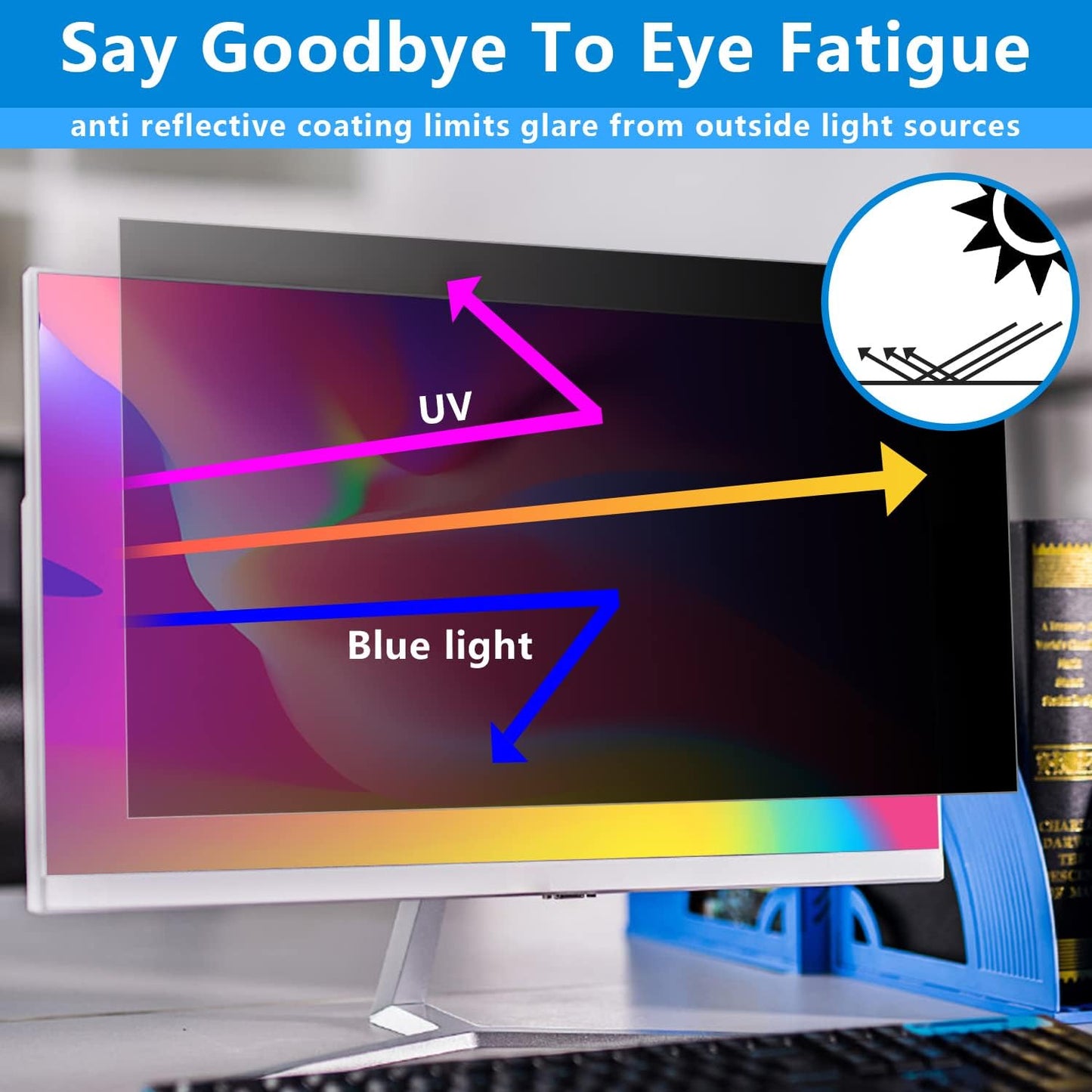 2 Pack Magnetic Hanging Computer Privacy Screen 24 Inch for 16:9 Widescreen Monitor, Removable Privacy Screen Anti Glare Blue Light Computer Screen Privacy Shield, Anti-Scratch 24in Protector Film