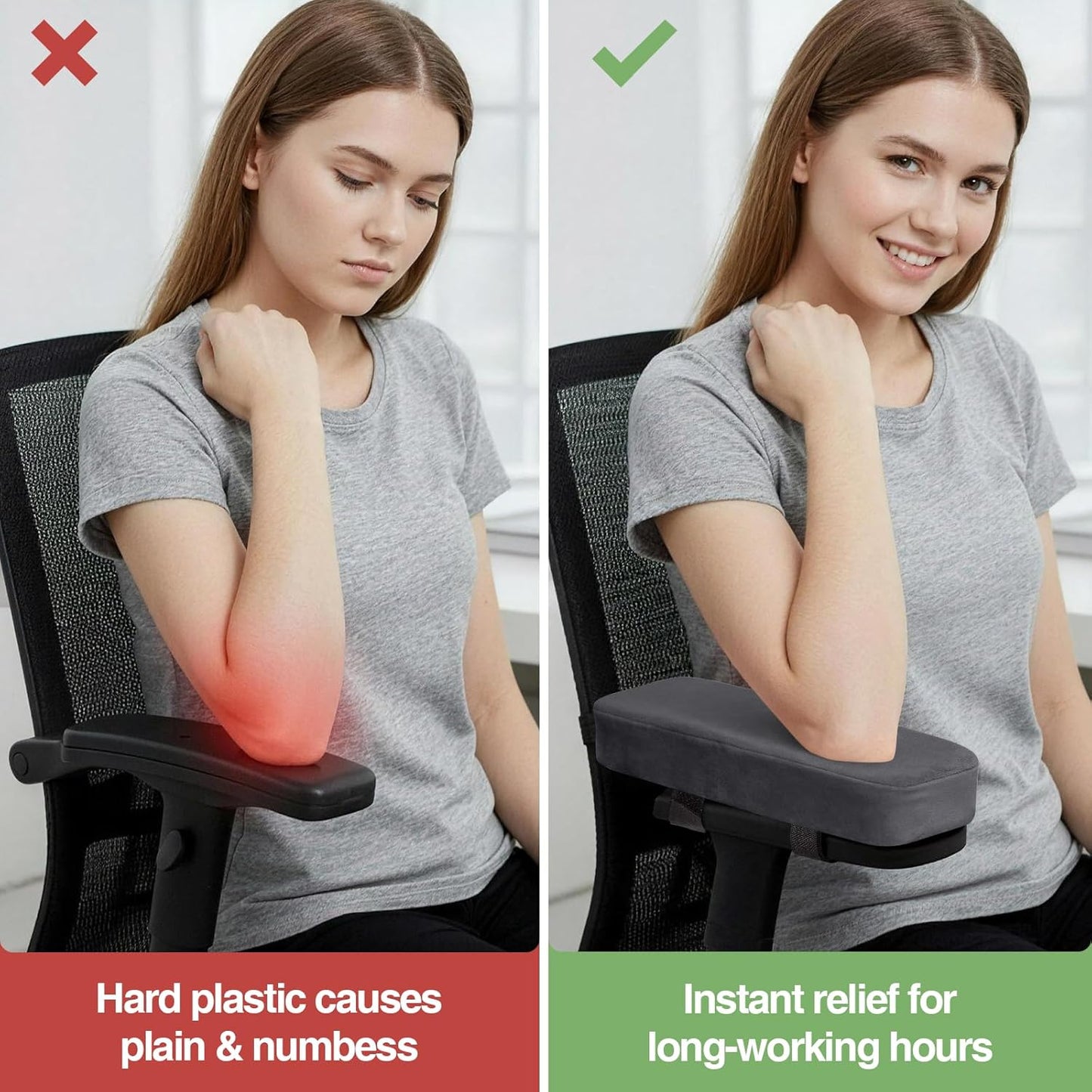 Smiry Ergonomic Office Chair Armrest Pads, Memory Foam Arm Rest Covers, Non-Slip Armrest Cushion with Adjustable Buckles and Straps, Elbow Relief for Desk, Gaming & Wheelchair (Black, Set of 2)