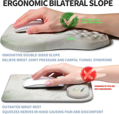 Ergonomic Raised Mouse Pad Wrist Support with Bilateral Slope Memory Foam Mousepad for Wrist Rest and Carpal Tunnel Pain Relief 11.8x7.9〃 Black