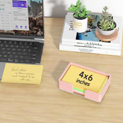 Sticky Note Holder, Glitter Pink Acrylic Notepad Holder 3x3 in Self-Stick Note Dispenser Office Desk Accessories, Memo Pad Holder Organizer for Classroom School Supplies