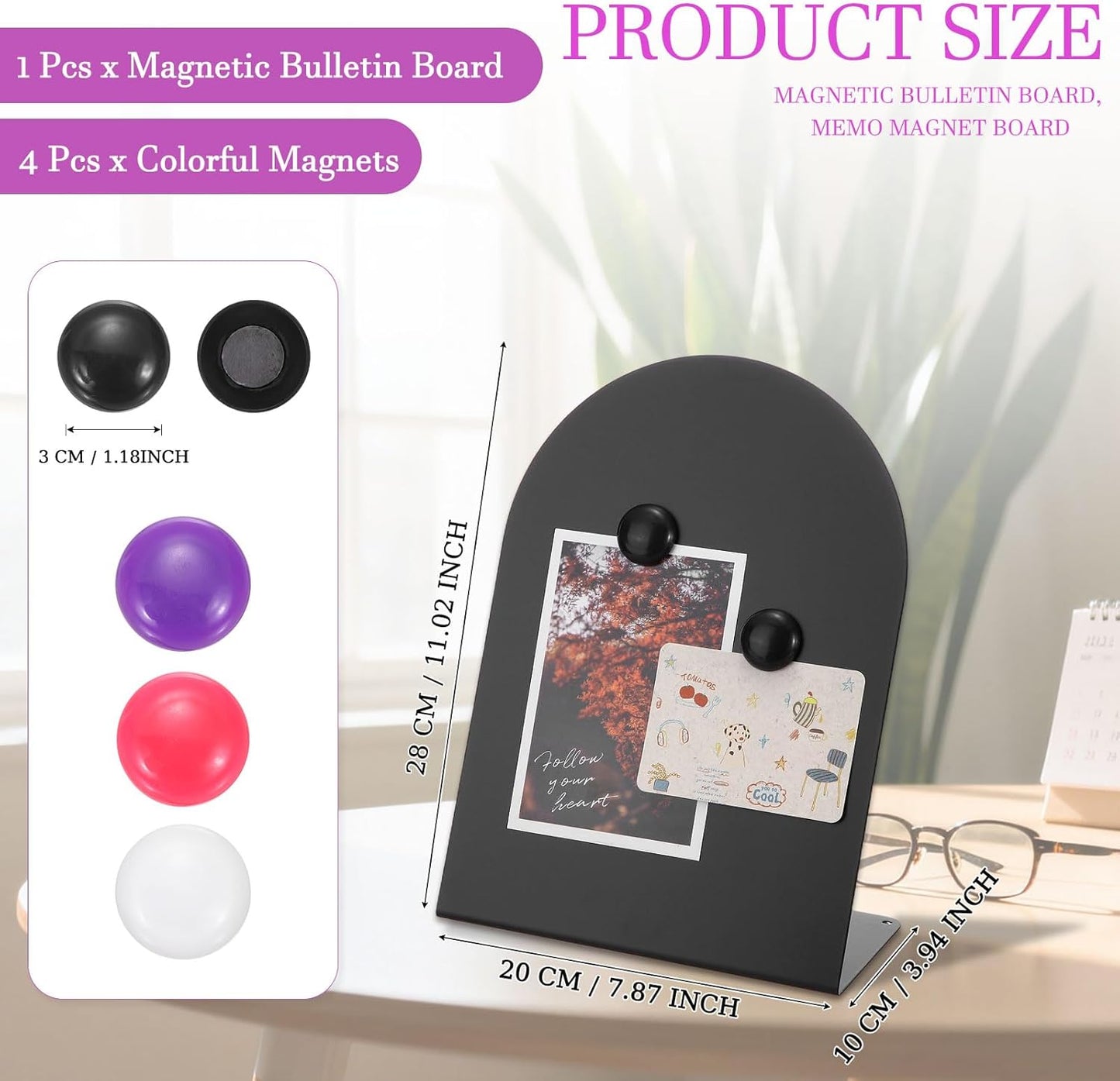 PATIKIL 2Pcs Magnetic Bulletin Board, Metal Magnet Board Tabletop Memo Display Easel Stand with 8 Black Magnets for Home Office Kitchen Restaurant Cafe Supplies, Black
