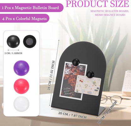 PATIKIL 2Pcs Magnetic Bulletin Board, Metal Magnet Board Tabletop Memo Display Easel Stand with 8 Black Magnets for Home Office Kitchen Restaurant Cafe Supplies, Black