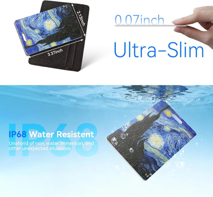 DERAX Wallet Tracker Card (iOS & Android) Wireless Charging & 1-Year Battery, Ultra-Thin IP68 Waterproof Smart Card Works with Apple Find My & Google Find My Device for Wallet, Passport, Luggage