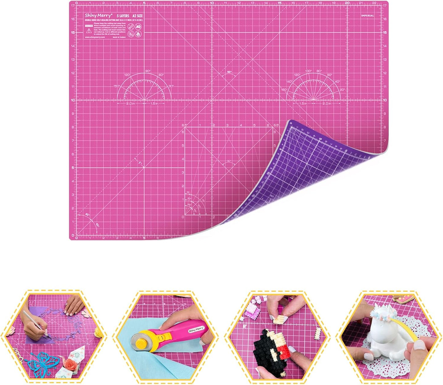 Self Healing Cutting Mat A3 12"x18" – Double Sided 5-Ply Craft Mat for Sewing, Quilting, Fabric, Scrapbooking – Pink/Purple