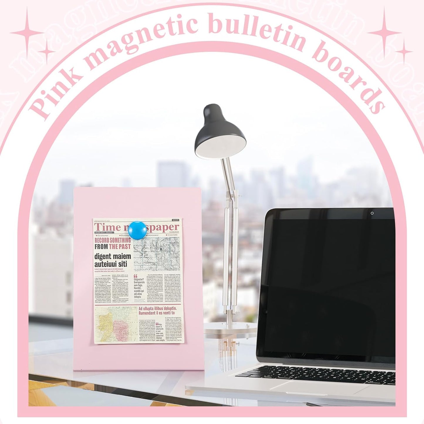 Shimeyao 2 Pcs Pink Magnetic Bulletin Board for Tabletops with 8 Magnets 10x7 Inch Memo Display Easel Stand for Home Office School Kitchen Table Supplies (Arched)