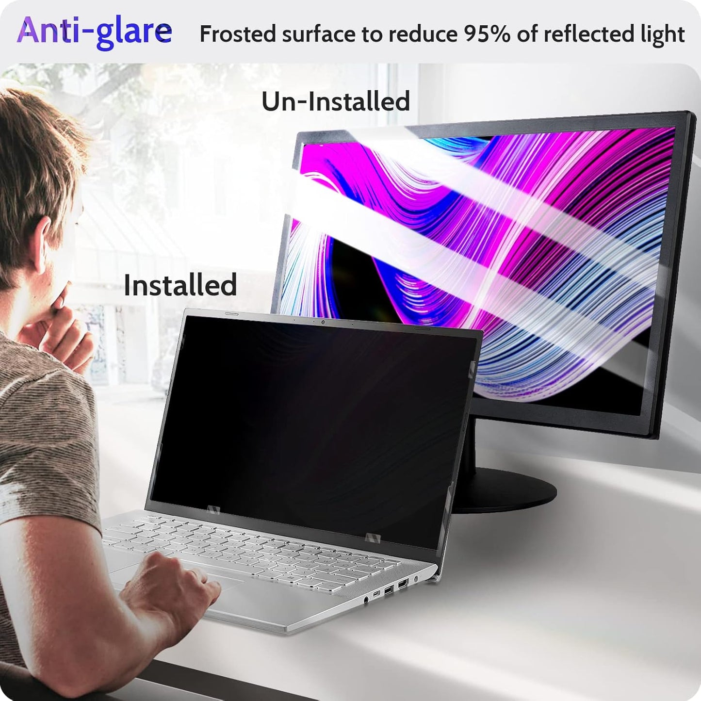 Peslv 15.6 Inch Laptop Privacy Screen Compatible With Lenovo Hp Dell Acer Asus Thinkpad Envy Xps, 16:9 Aspect Removable Anti Glare Blue Light Filter Protector, 15 In Computer Monitor Security Shield