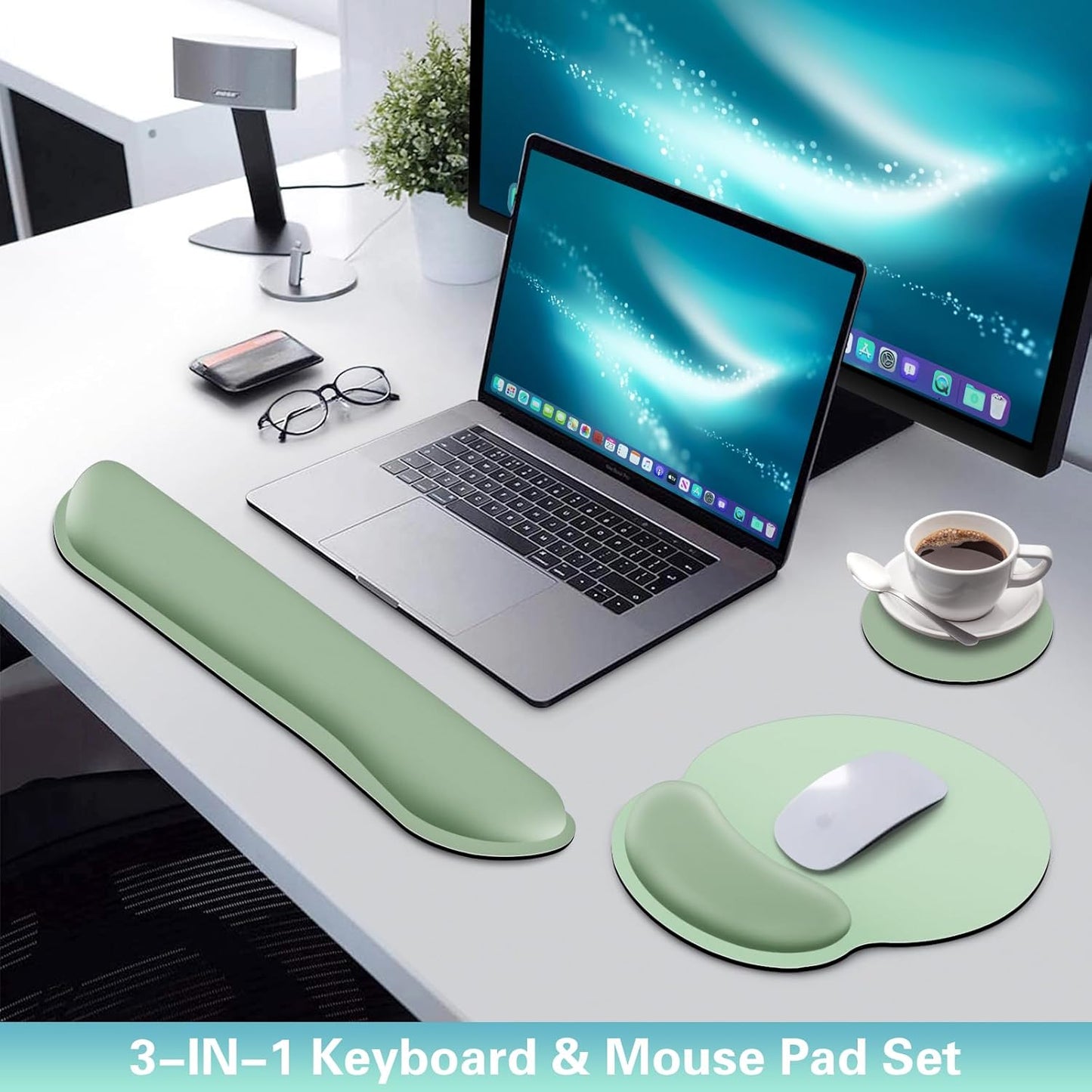 Ergonomic Keyboard Wrist Rest, Mouse Pad with Wrist Rest Anime, Cat Gaming Mousepad with Wrist Support, Memory Foam Wrist Rest Set for Computer Keyboard, Funny Cute Office Desk Accessories