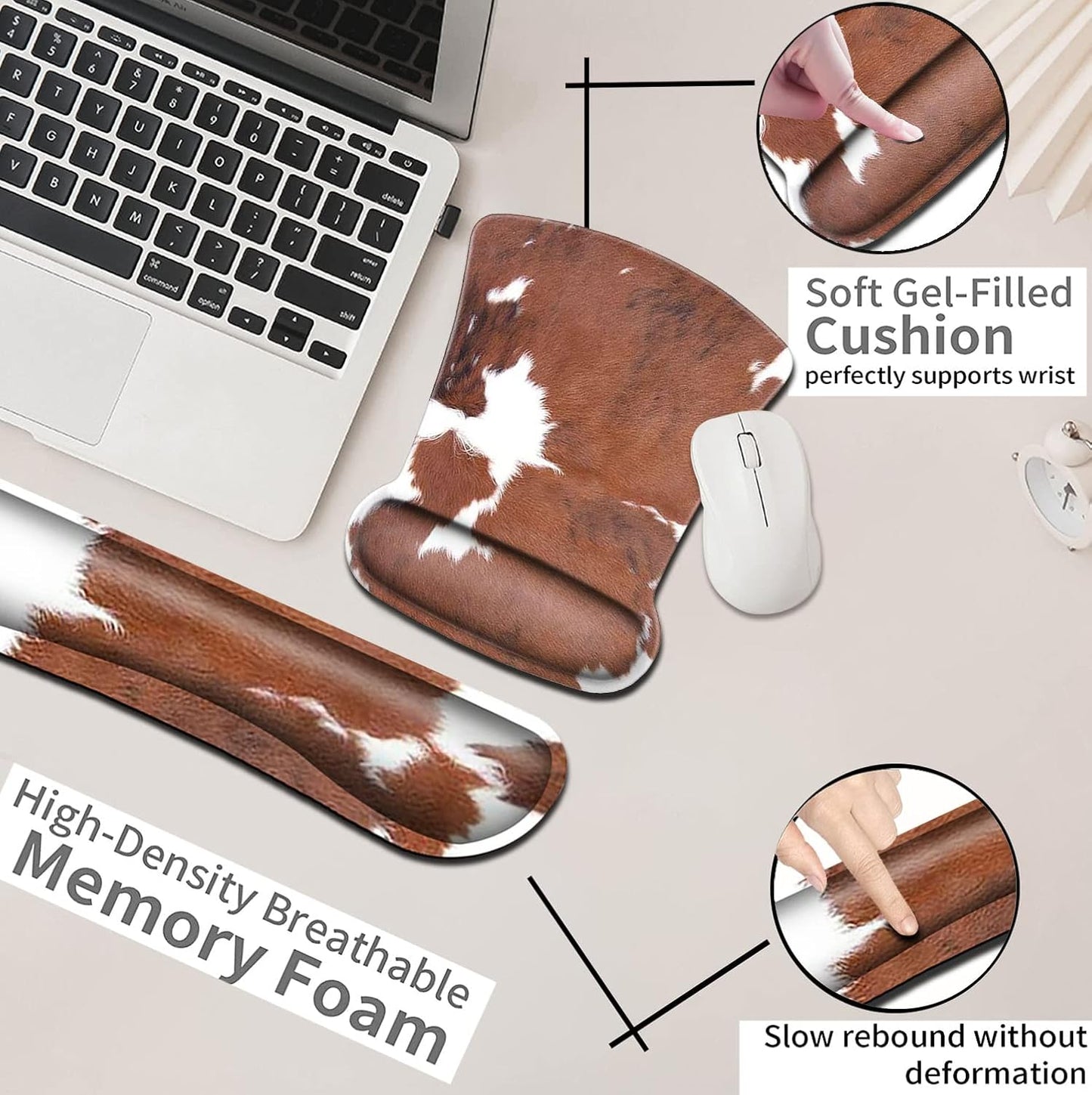 Mouse Pad with Wrist Support, Ergonomic Gel Mouse Pad Beautiful Flowers,Non-Slip Durable, Memory Foam Keyboard Wrist Rest, Suitable for Office Typing Games, Pink Hyacinths on Wood Panel