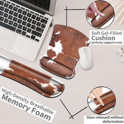 Mouse Pad with Wrist Support, Ergonomic Gel Mouse Pad Beautiful Flowers,Non-Slip Durable, Memory Foam Keyboard Wrist Rest, Suitable for Office Typing Games, Pink Hyacinths on Wood Panel