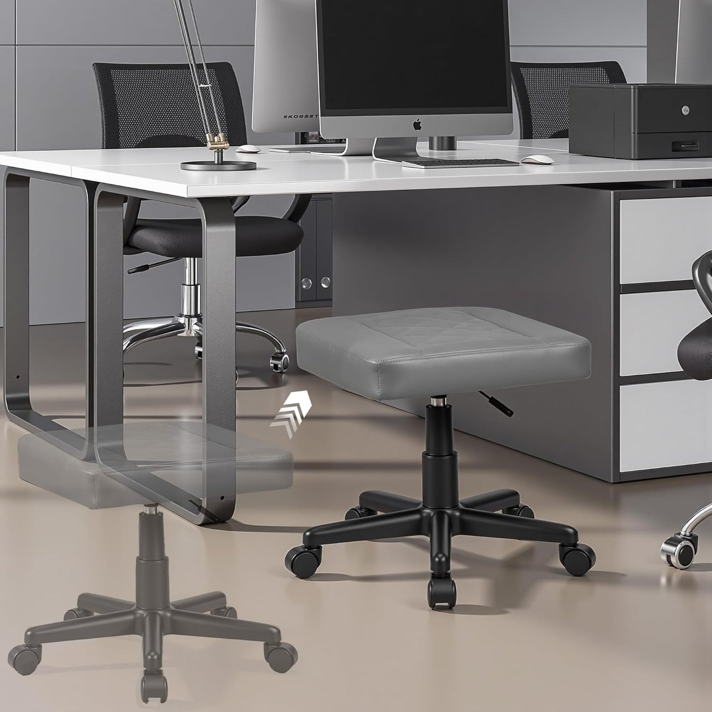 VECELO Under Desk Footrest, PU Ergonomic Foot Rest with Wheels, Comfort Padding, Height Adjustable for Relieving Leg Pain, Stiffness, Black