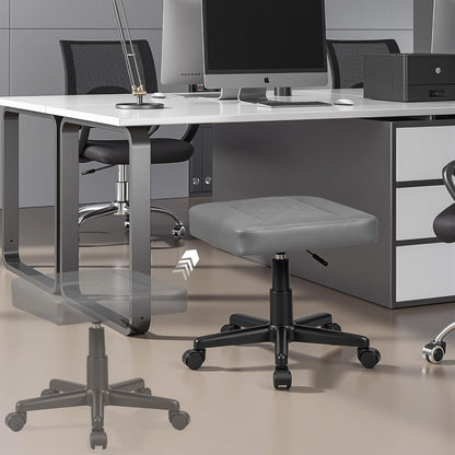 VECELO Under Desk Footrest, PU Ergonomic Foot Rest with Wheels, Comfort Padding, Height Adjustable for Relieving Leg Pain, Stiffness, Black