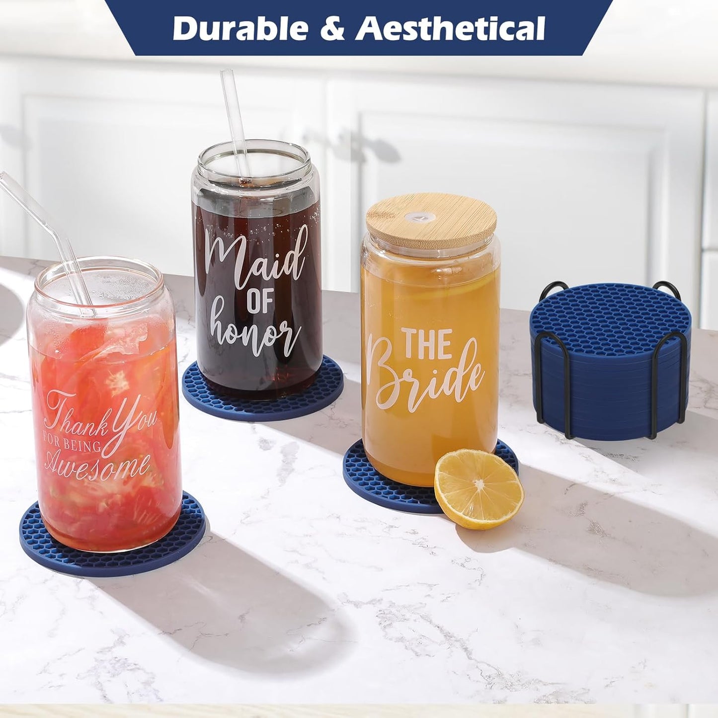 TWTLi Silicone Coasters Set of 8 with Holder,Coasters for Drinks,Beer,Coffee Coasters,Suitable for Kinds Cups,Hot or Cold,Anti-SLI,Non-Stick,Anti-Overflow Tabletop Protection and Decor (8 Pcs, Black)