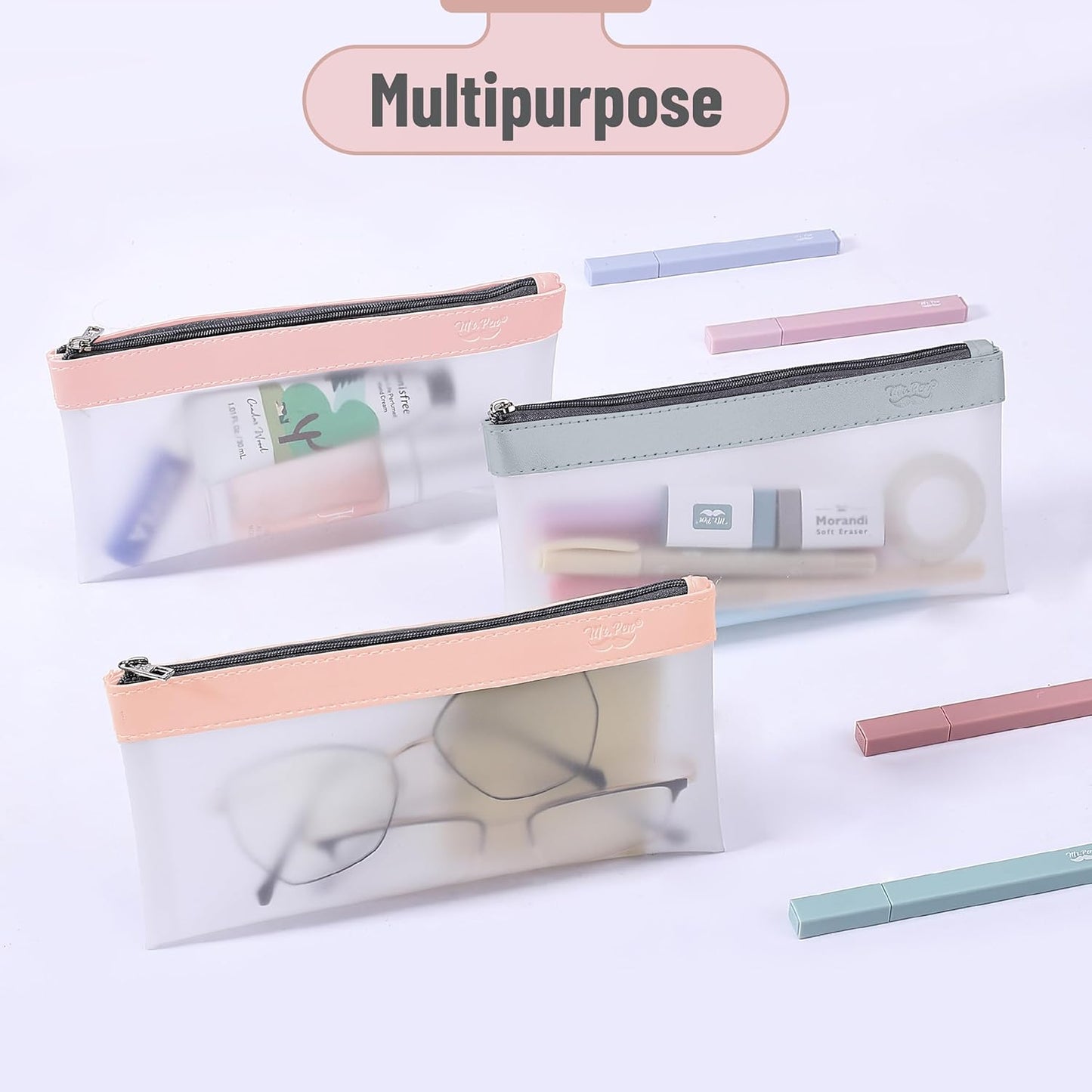 Mr. Pen- Clear Pencil Pouch, 8.50"x4.25", 3 Pack, Durable TPU Material, Medium Water-Resistant Pencil Bags with Smooth Zipper, Multipurpose Clear Pouch for Stationery, School, Office, Travel Supplies