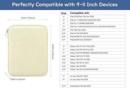Dadanism 9-11" Tablet Sleeve Bag Carrying Case for iPad (A16) 11th Gen 11", iPad 10th Gen 10.9" Air 5/4, iPad Air M4/Pro 11", iPad 9/8/7th, Galaxy Tab A11+ Plus 11", Remarkable 2 10.3", Black