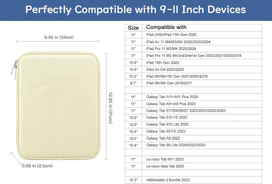 Dadanism 9-11" Tablet Sleeve Bag Carrying Case for iPad (A16) 11th Gen 11", iPad 10th Gen 10.9" Air 5/4, iPad Air M4/Pro 11", iPad 9/8/7th, Galaxy Tab A11+ Plus 11", Remarkable 2 10.3", Black