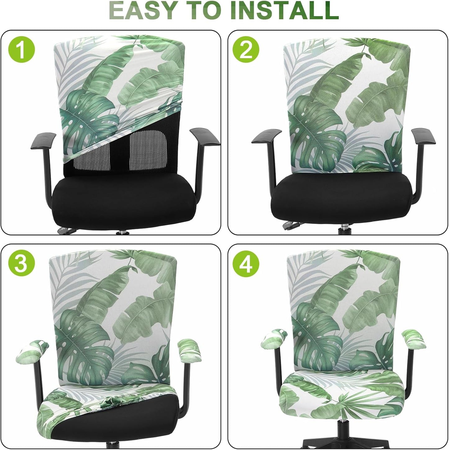 Tallew 4 Pcs Office Chair Covers Set Computer Universal Protective Stretchable Chair Seat Covers Desk Armrest Cover Pads Office Cushion Backrest for Rotating(Regular,Black)