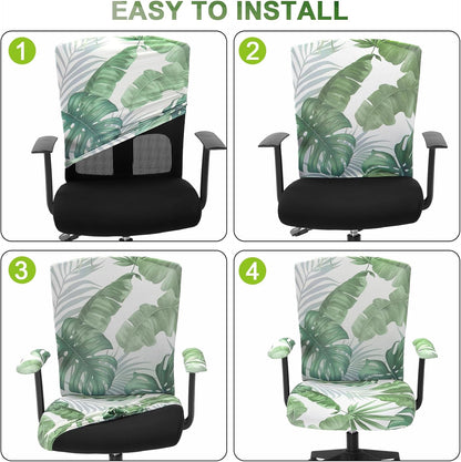 Tallew 4 Pcs Office Chair Covers Set Computer Universal Protective Stretchable Chair Seat Covers Desk Armrest Cover Pads Office Cushion Backrest for Rotating(Regular,Black)