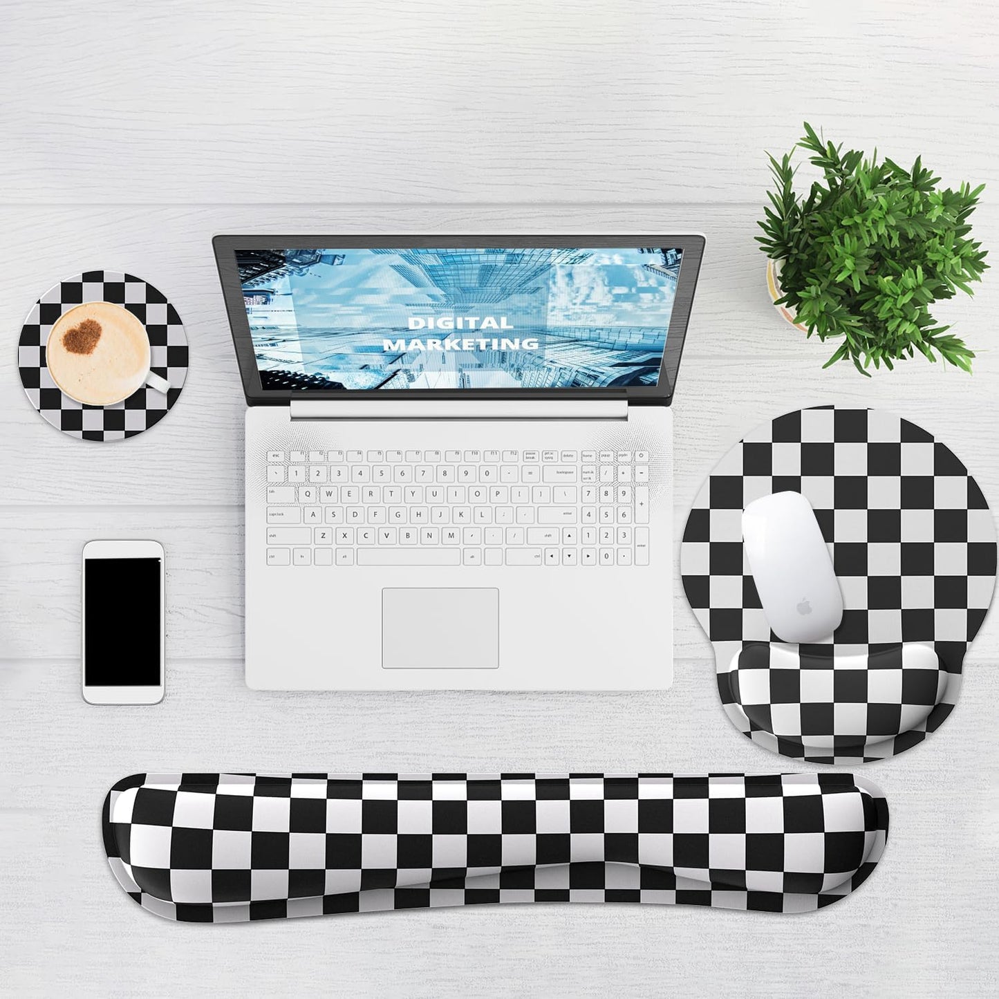 Ergonomic Mouse Pad with Wrist Rest and Keyboard Wrist Rest, Memory Foam Wrist Rest for Computer Keyboard, Easy Typing, Pain Relief, Mouse Pad Wrist Support for Gaming,Office, Laptop, Black Flower