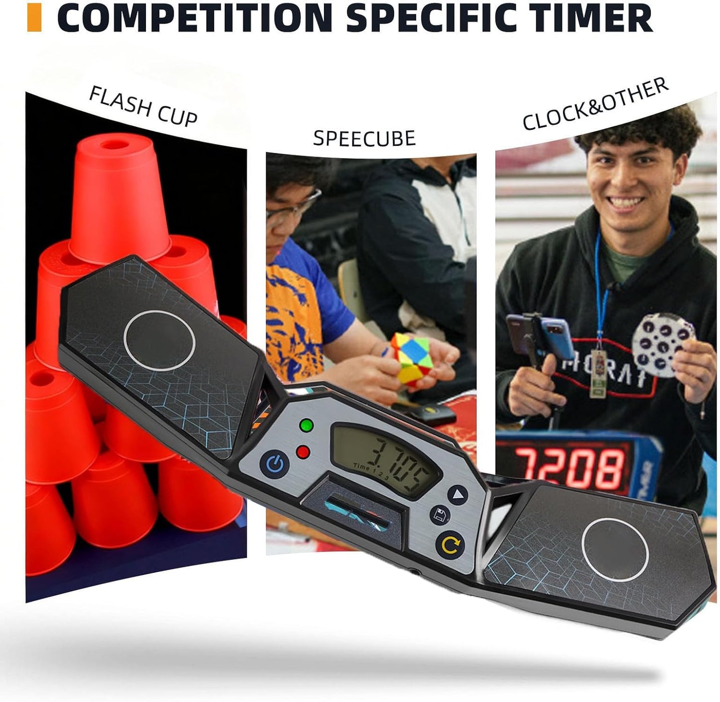 Professional Speed Cube Timer,Touch Control Timer with Display,Cube Race Stack Competition a Great Gift for Boys and Girls (Vermilion Bird)