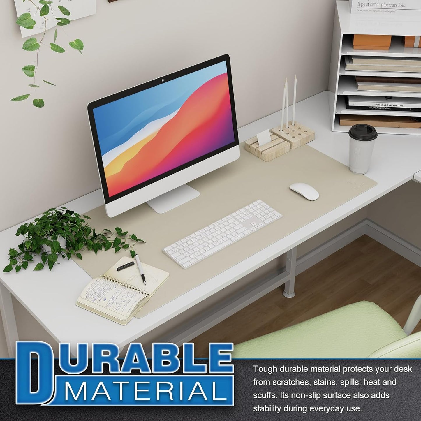 K KNODEL Large Office Leather Desk Mat, Mouse and Keyboard Pad, Computer and Laptop Mat, Desktop Protector and Cover, Writing Pad and Blotter (31.5"x15.7", Black)