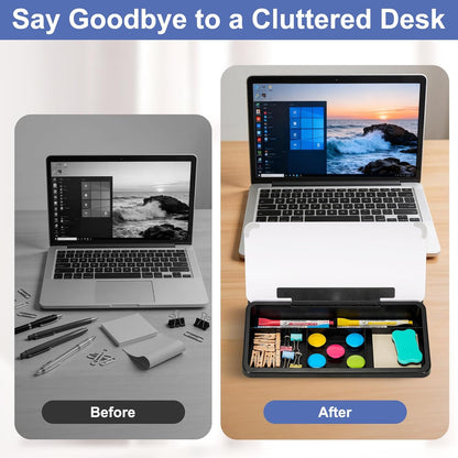 DOLLAR BOSS Glass Desk Whiteboard Calendar Small Dry Erase Board Desktop White Board with Storage Drawer Computer Keyboard Stand Desk Organizer, Colorful Weekly Calendar, Black