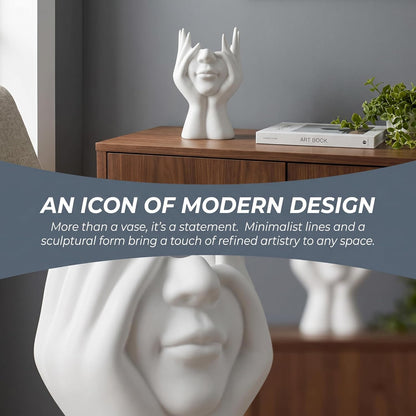 Pen Holder for Desk, Creative Face-Holding Art Sculpture Multi-Functional Organizer, Home Decor Figurine & Artificial Flower Vase Base, Desk Makeup Brush Holder, Unique Gift