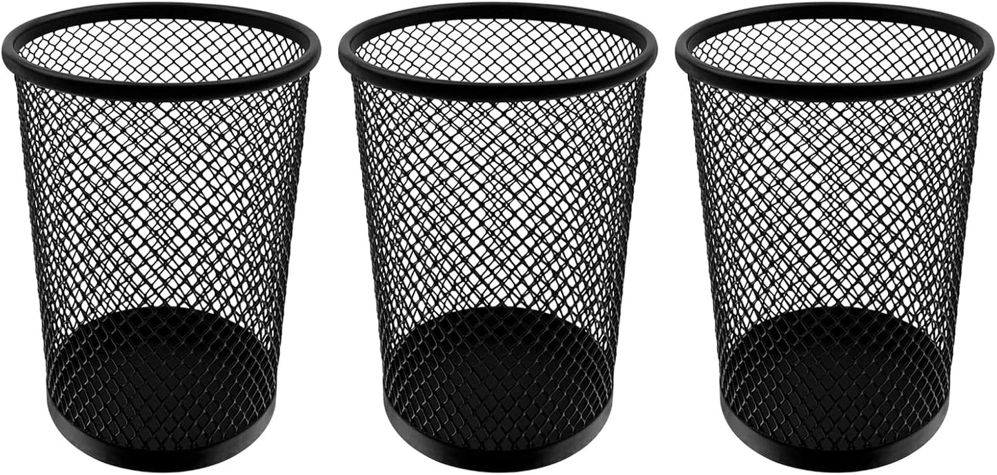 Desk Pencil Pen Holder, Wire Mesh Pen Cup Holder for Desk Organizer and Office Desk Accessories (3 Pack)