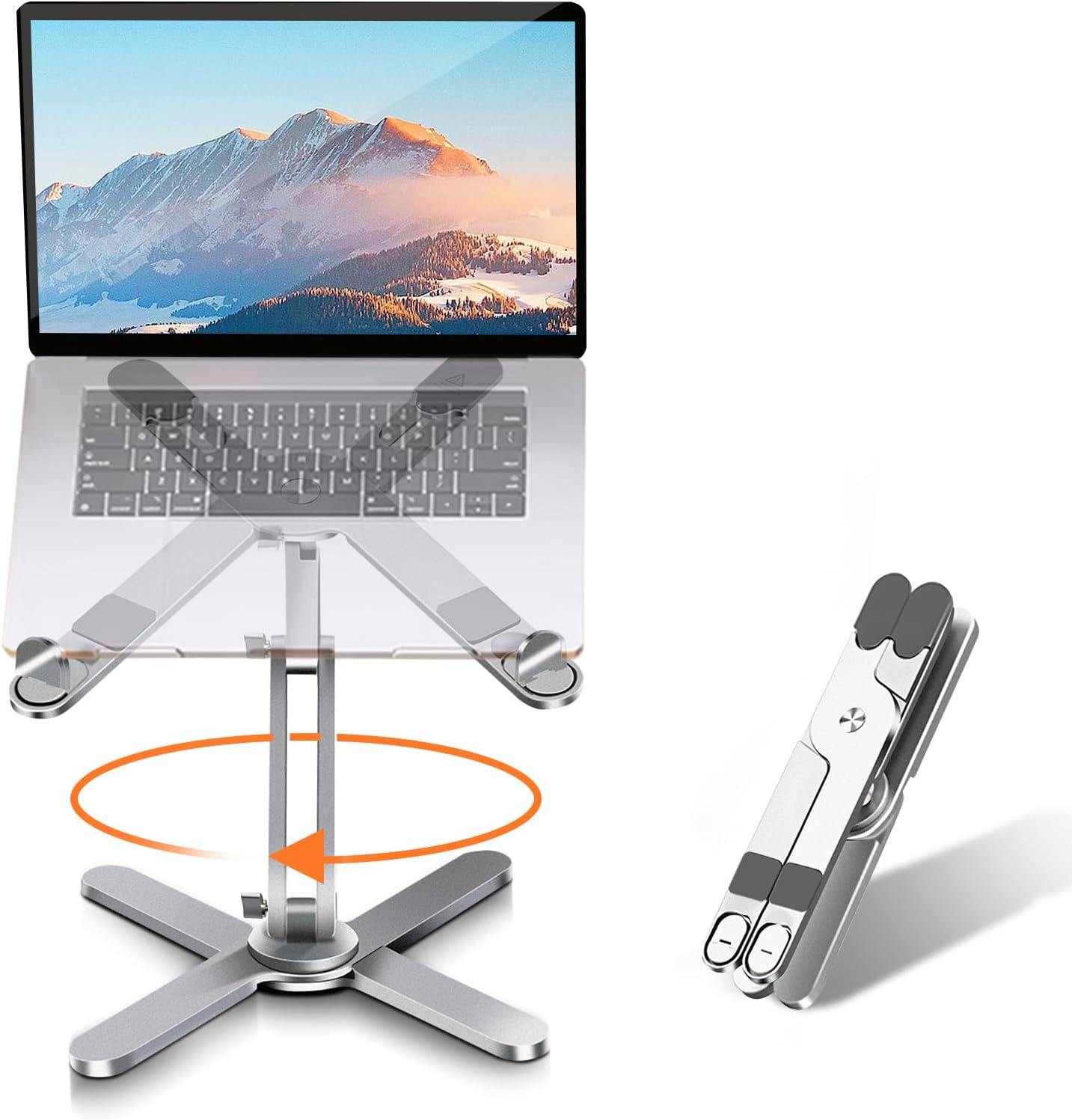 Moallia Laptop Stand with 360 Rotating Base, Computer Notebook Laptop Riser Metal Holder for Desk Collaborative Work, Fully Foldable for Easy Storage, Fits All MacBook, Laptops up to 16 inches, Black