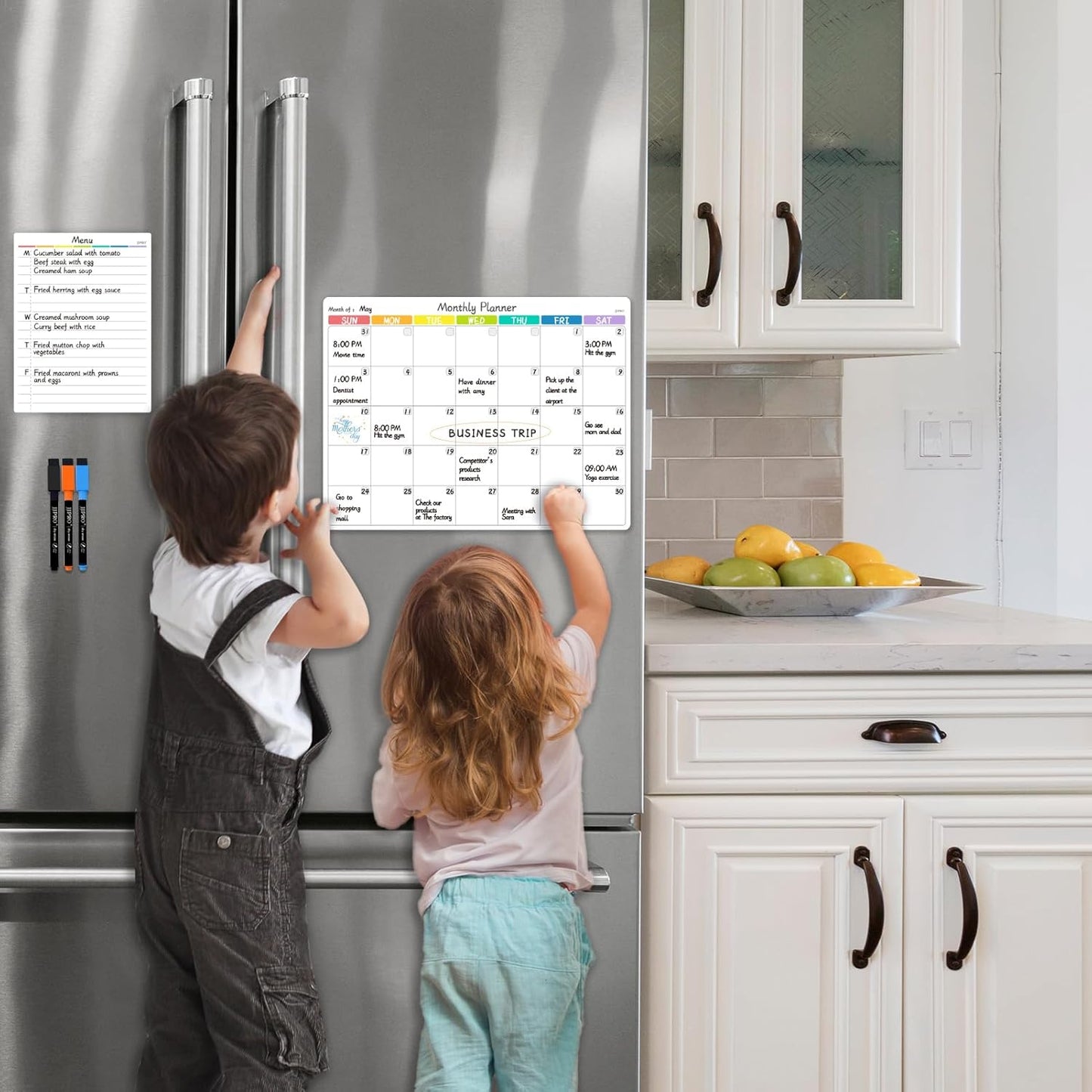 JPRO Magnetic Weekly Calendar and to Do List for Fridge - 8.5" x 6.5" Weekly Meal Planner for Refrigerator and Dry Erase Daily to-Do List -6 Markers Included!