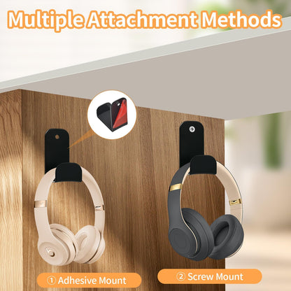 Strong Adhesive Headphone Holder Under Desk, Aluminum Headset Mount Hook with Rubber Pad - 2 Installation Styles for Gaming, Office, Classroom (1 Pack)