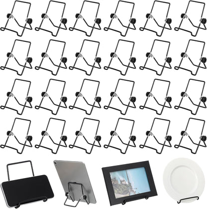 24 Pack Metal Book Stand, 5.51" x 3.74" Foldable Adjustable Display Easel Holder for Plates Pictures Photos Cookbooks and Tablets, Black