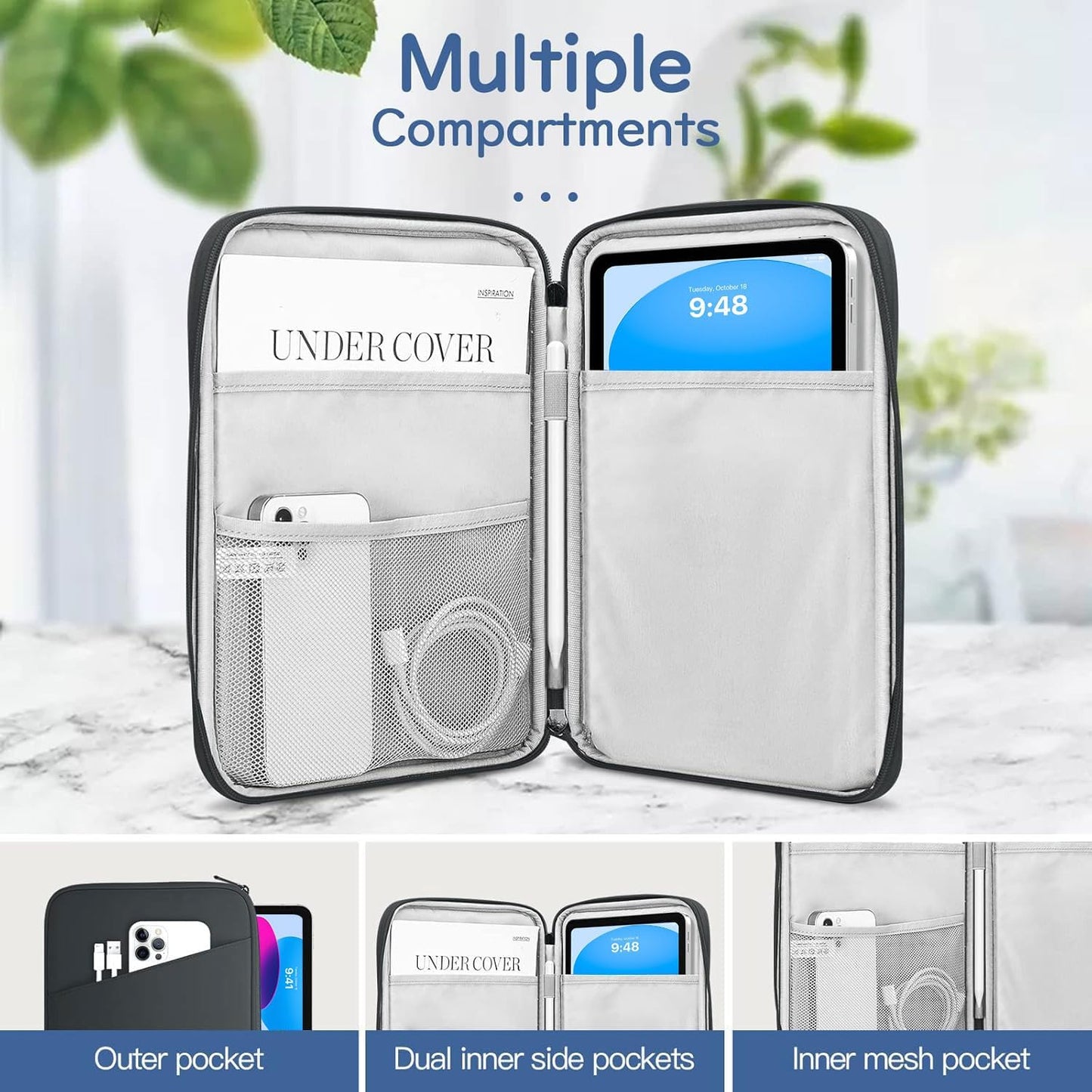 Dadanism 9-11" Tablet Sleeve Bag Carrying Case for iPad (A16) 11th Gen 11", iPad 10th Gen 10.9" Air 5/4, iPad Air M4/Pro 11", iPad 9/8/7th, Galaxy Tab A11+ Plus 11", Remarkable 2 10.3", Black