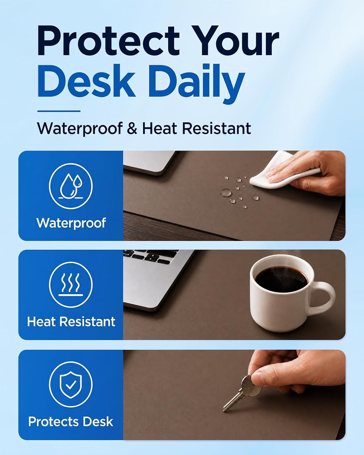 Aothia Dual-Sided Desk Pad - 25.6x13.7 inches Leather Desk Mat, Natural Cork Desk Pad Protector, Large Mouse Pad for Desk, Waterproof Desk Blotter Pad, Desk Writing Pad for Office Work/Home, Black