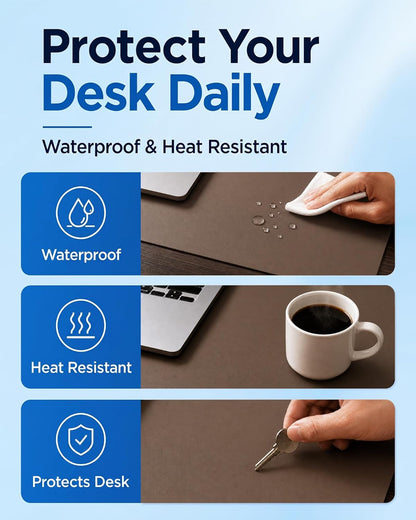 Aothia Dual-Sided Desk Pad - 25.6x13.7 inches Leather Desk Mat, Natural Cork Desk Pad Protector, Large Mouse Pad for Desk, Waterproof Desk Blotter Pad, Desk Writing Pad for Office Work/Home, Black