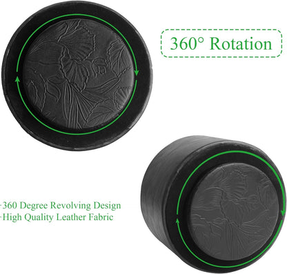 Round Leather Art Supply Organizer,Remote Control Holder,360 Degree Rotating,Multi-Functional Pencil Holder,4 Compartments Desktop Stationary Organizer(1-Fractal Flower) | Round - Colors A