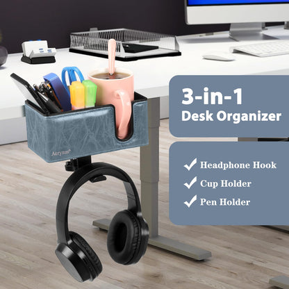 Desk Cup Holder Clip on Pen Holder Headphone Hanger Headset Stand Rotatable Clamp Hook Under Desk (Black)