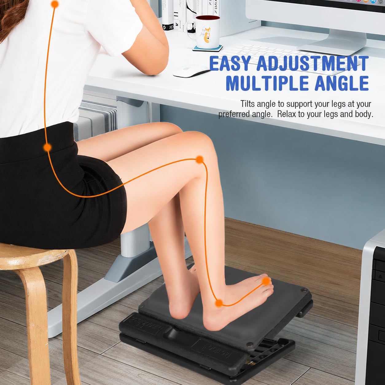 Foot Rest for Under Desk at Work 4-Level Height Adjustable, Ergonomic Foldable Footrest for Office, Gaming,Computer, Soft & Removable Pad Desk Foot Stool Suitable for All Seasons