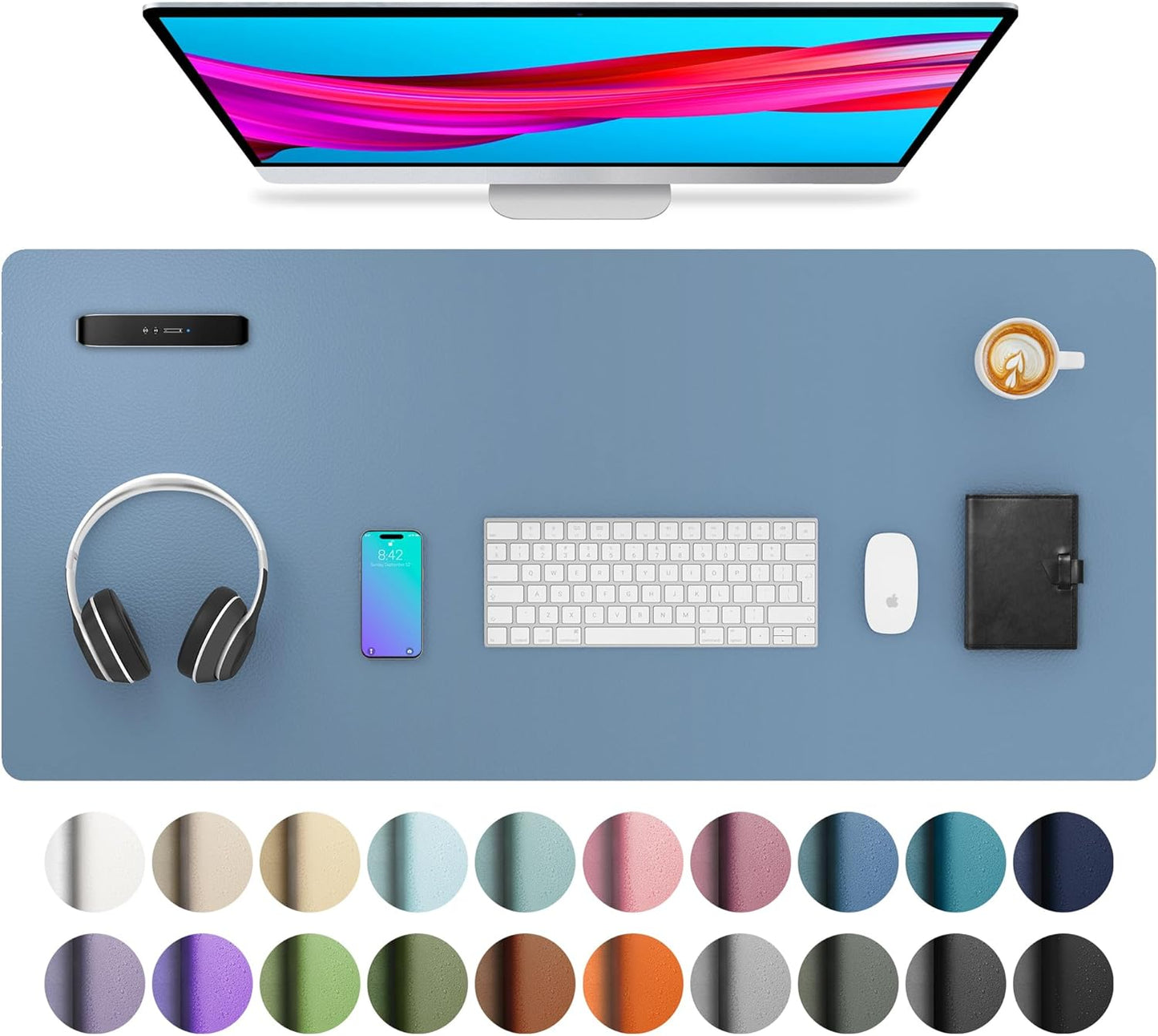 Aothia Leather Desk Pad Protector, Mouse Pad, Office Desk Mat, Non-Slip PU Leather Desk Blotter, Laptop Desk Pad, Waterproof Desk Writing Pad for Office and Home(Dark Blue,31.5" x 15.7") - Colors A