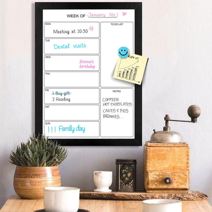 Weekly Dry Erase Whiteboard Calendar, 15.7"x11.8" Magnetic Surface Memo Board, Minimal Design Weekly Planner for Wall, Black Wood Frame Dry Erase Board for Office School Home(ZLBB-S-BK-3040)