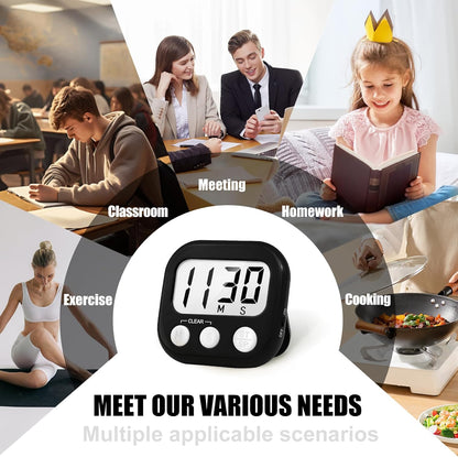 2 Pack Digital Kitchen Timer for Cooking Big Digits Loud Alarm Magnetic Backing Stand Cooking Timers for Baking White