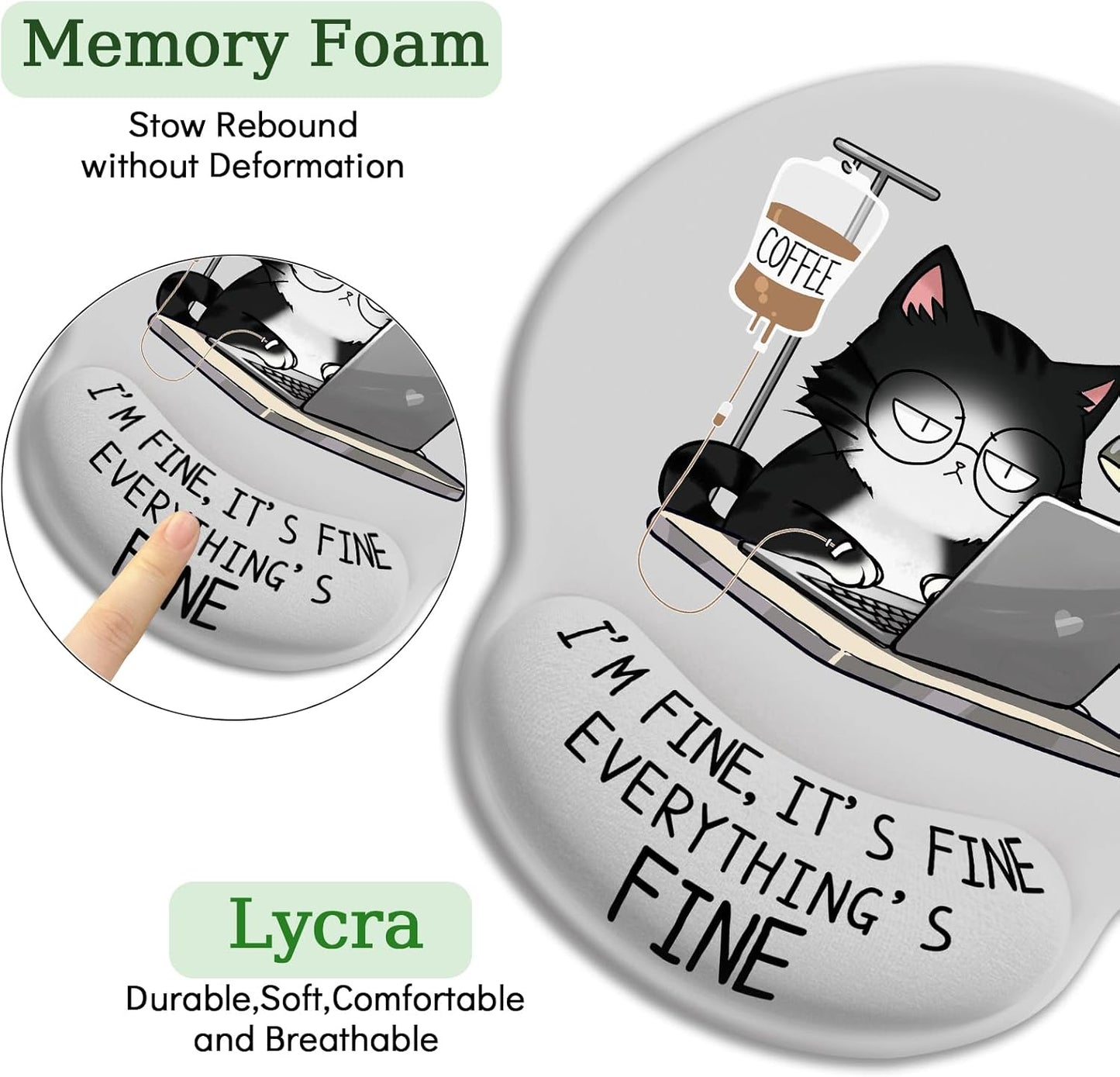 LIMKRIAN Cat Ergonomic Mouse Pad with Wrist Rest, Gaming Mouse Pad with Wrist Support, Funny Mouse Pads for Desk, Computer Mousepad with Non-Slip Pain Relief PU Base, Cute Office Desk Accessories