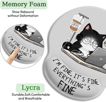 LIMKRIAN Cat Ergonomic Mouse Pad with Wrist Rest, Gaming Mouse Pad with Wrist Support, Funny Mouse Pads for Desk, Computer Mousepad with Non-Slip Pain Relief PU Base, Cute Office Desk Accessories