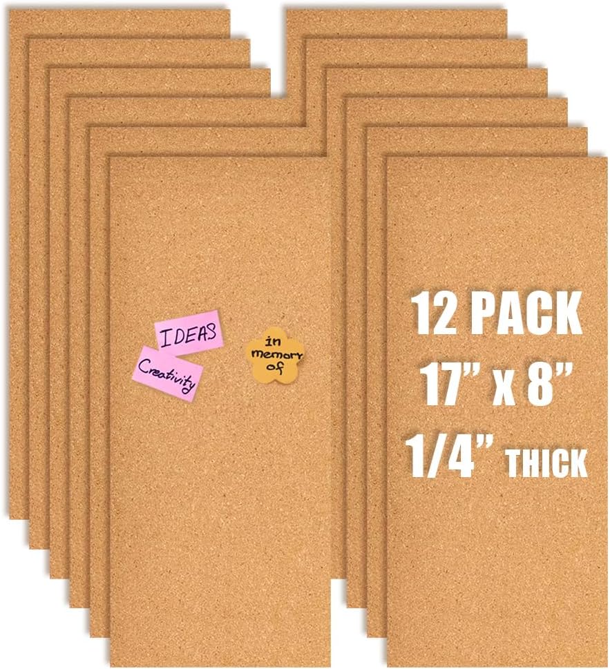 17x8 Corkboard Tiles Bulletin Board, 1/2" Thick Self-Adhesive Cork Boards for Walls, Cork Tiles Vision Board for Home, Office, School, Bulletin Board Decorations(12mm,1pc)